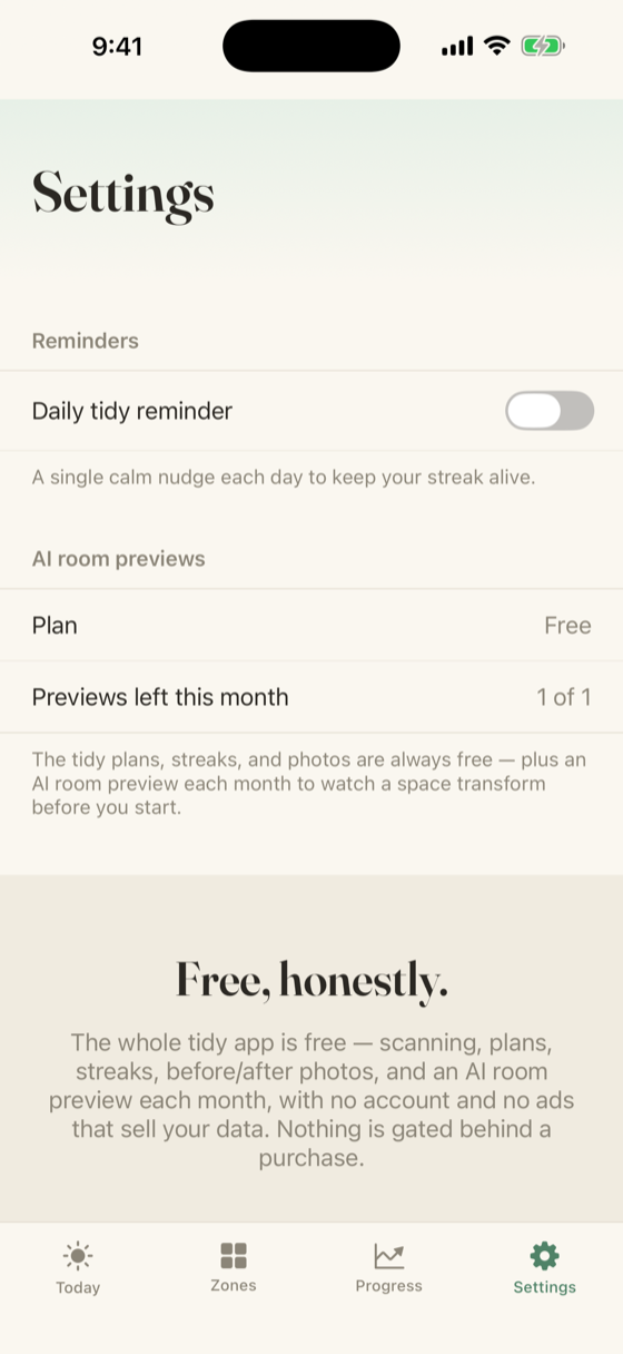 ScanTidy settings screen